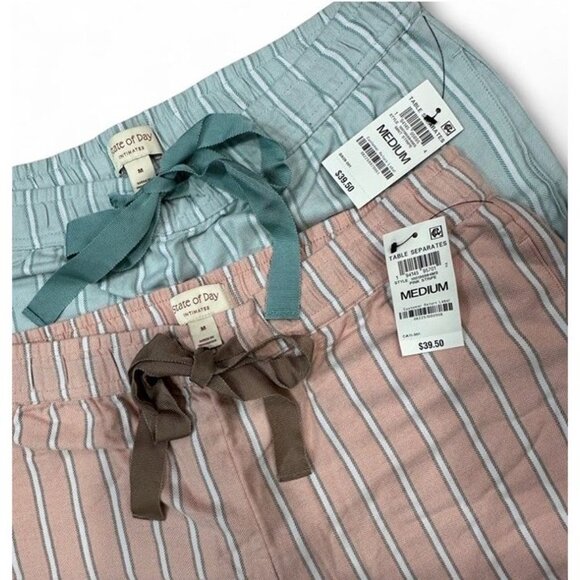 State of Day Women’s Pajama Pants Bundle Sz M Mint Stripe & Pink Stripe NWT - Picture 3 of 4